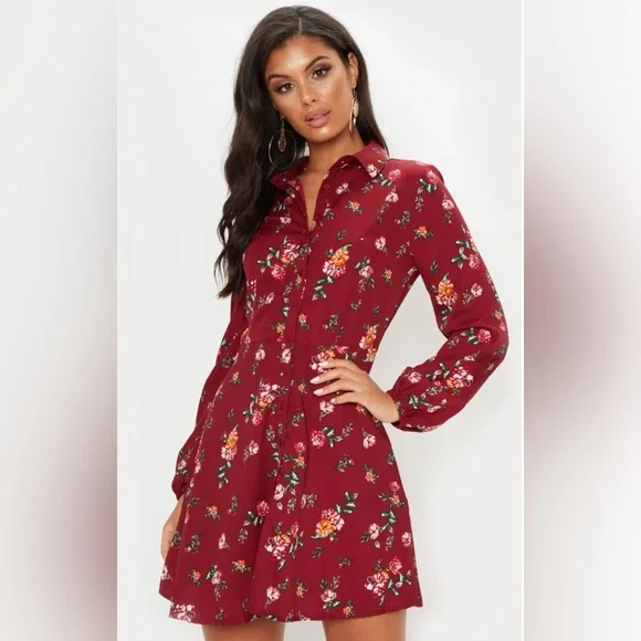 pretty little thing burgundy dress Mens Maroon Striped Dress Shirt main image 1